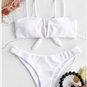 White Low-Cut Tie Bikini Set